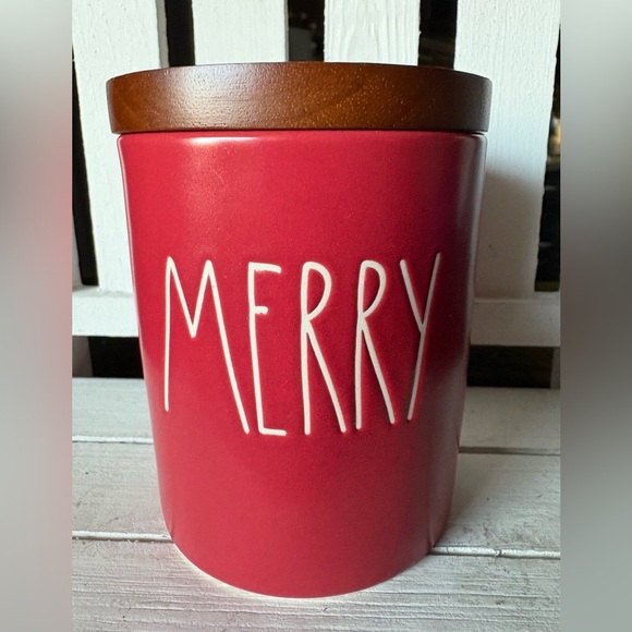Red Holiday Canister with Wooden Lid - Picture 1 of 3